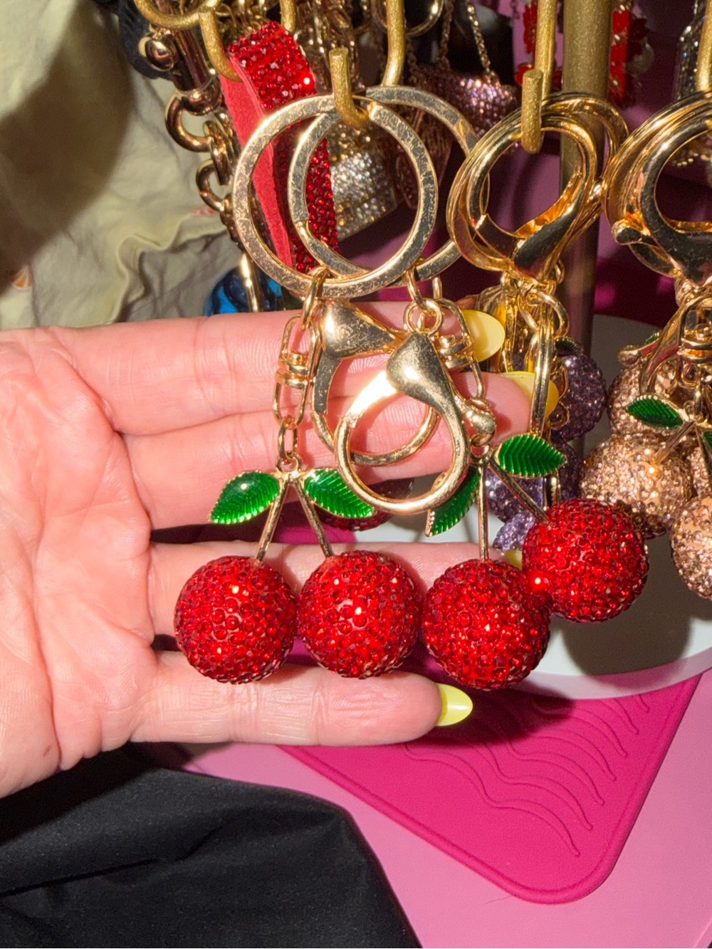 Red Crystal Cherry Keychain Bag Charm  - Women Jewelry